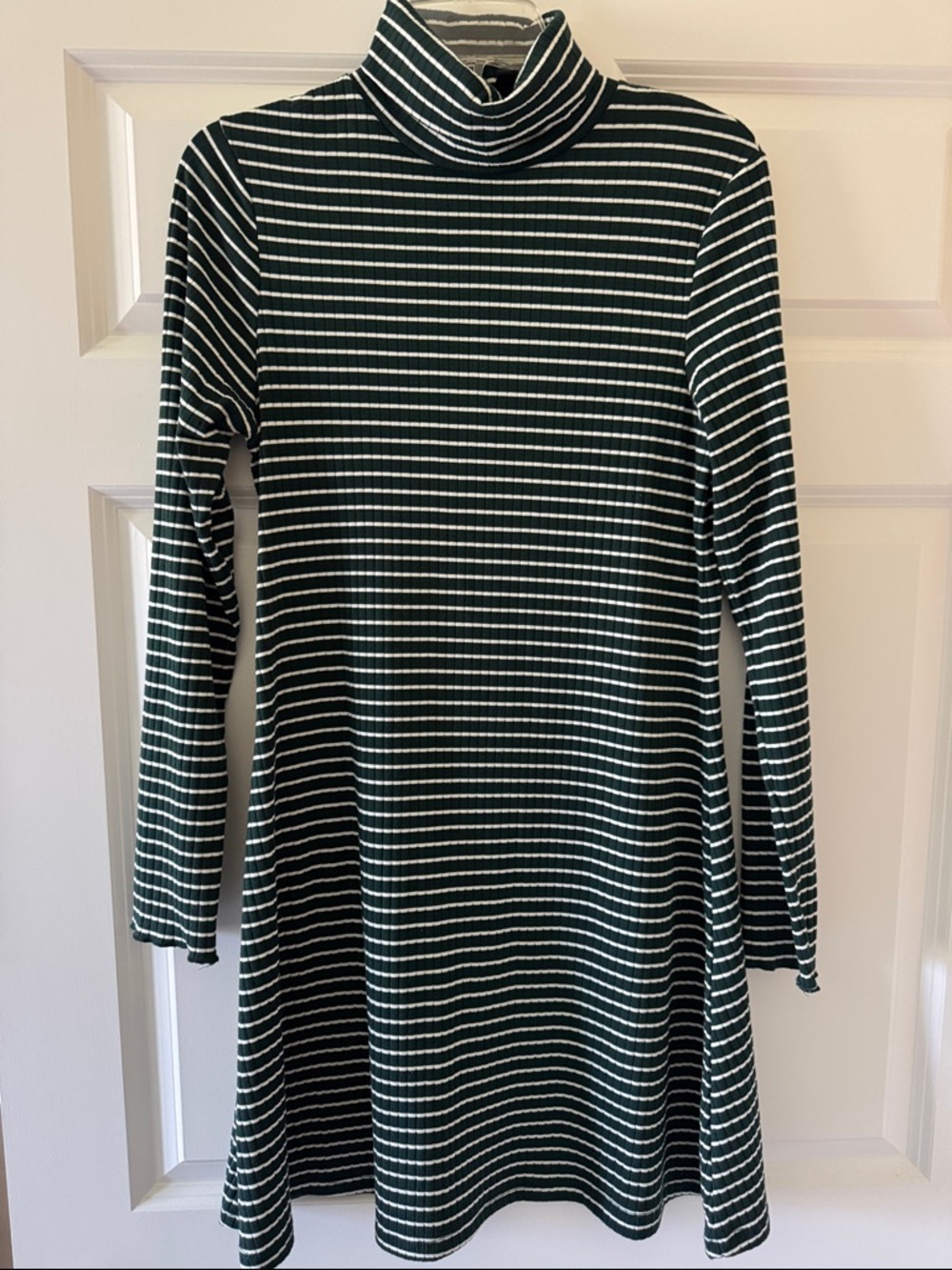 Primark Dark Green and White Striped Turtleneck Midi Dress